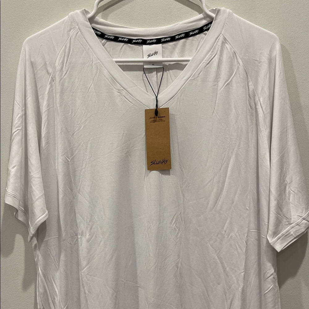 New Slunks: White Men's V-Neck T-Shirt